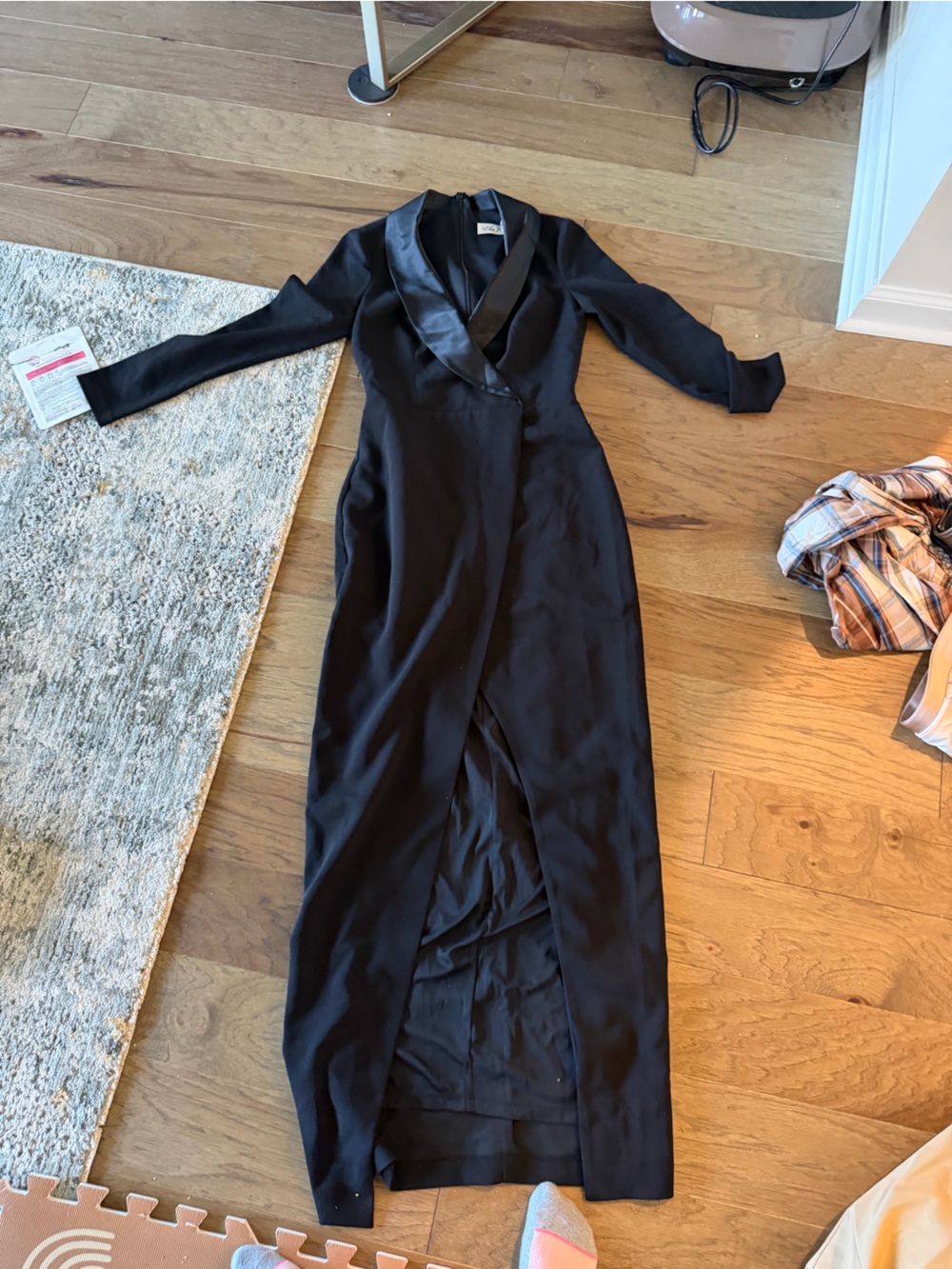 Eliza J Black Satin-Trim Maxi Wrap Dress